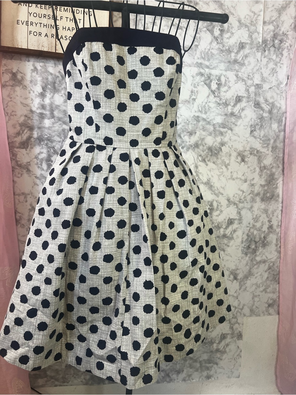 The Limited Strapless Polka Dot Mini Dress Navy Gray Fit & Flare Party Size 6